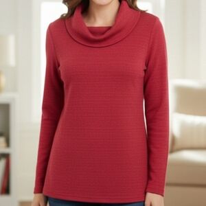 J. Jill Womens Sweater Cowl Neck Cozy Cotton Cottagecore Boho Heathered Red LP